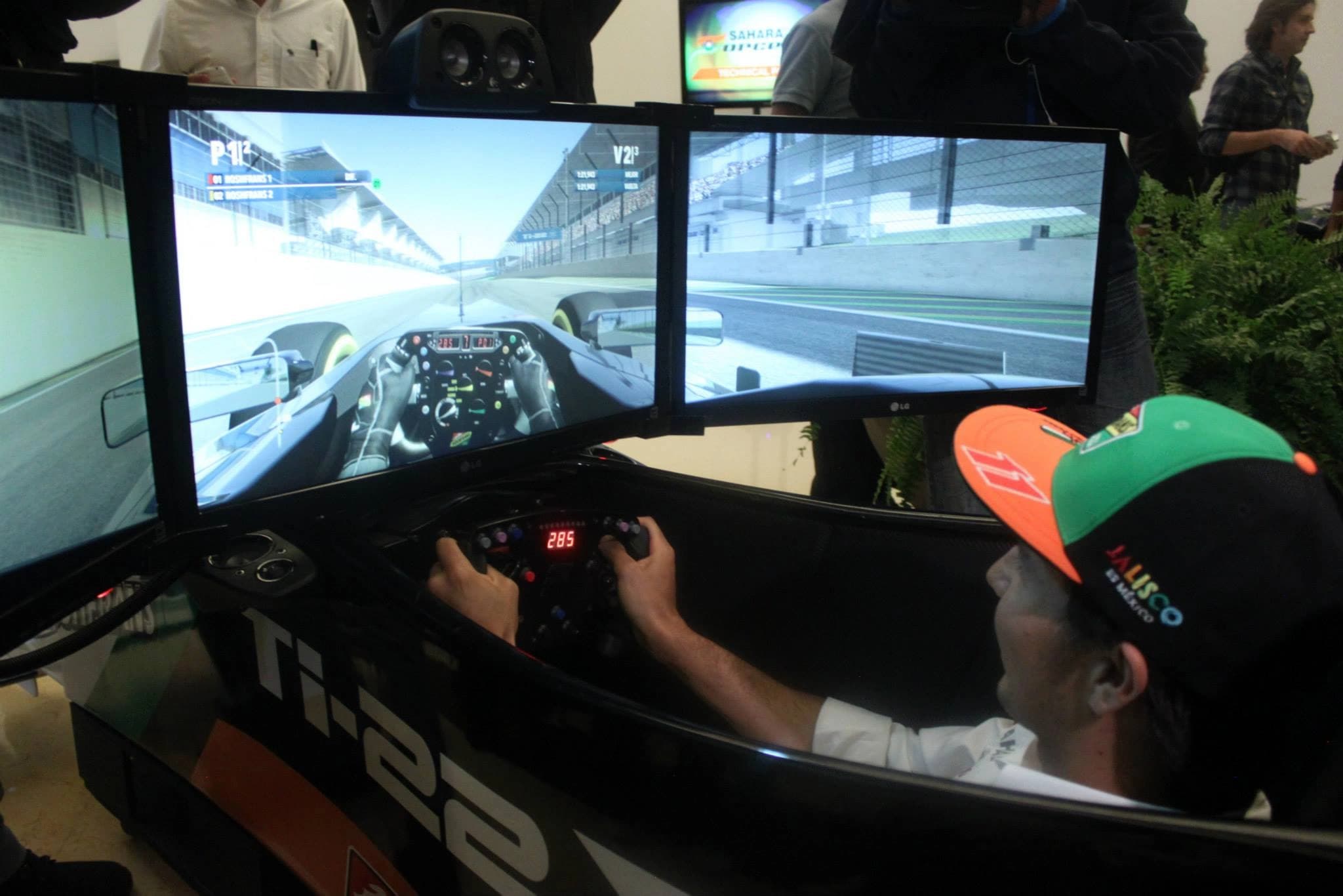 Checo Pérez driving the APEX Formula simulator