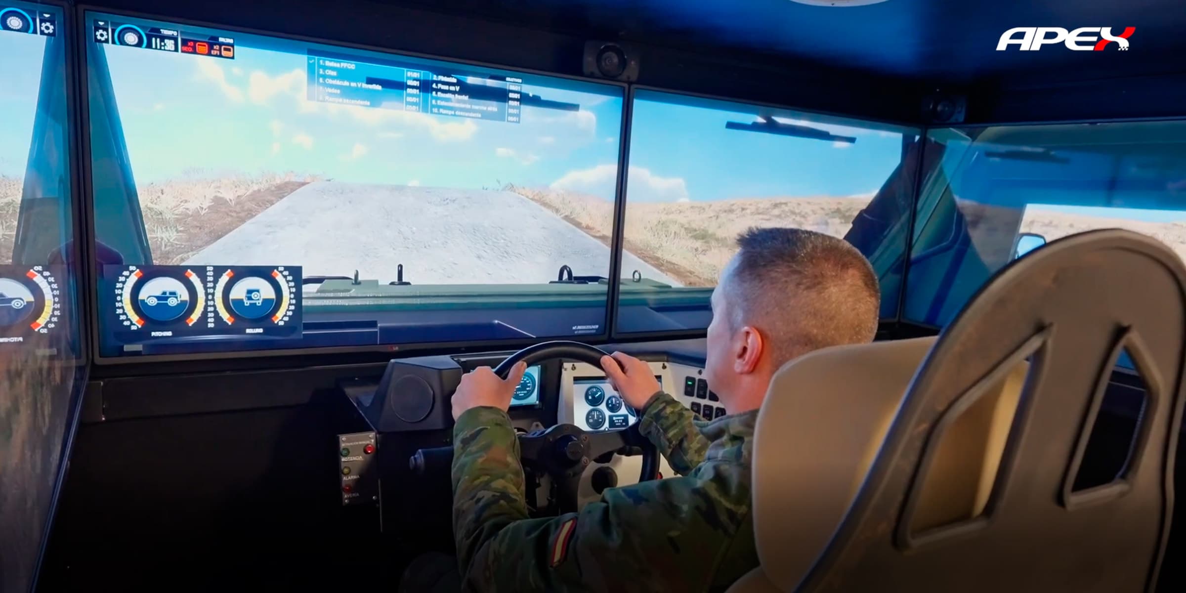 Telemetría en tiempo real del simulador de vehículos militares APEX durante un ejercicio